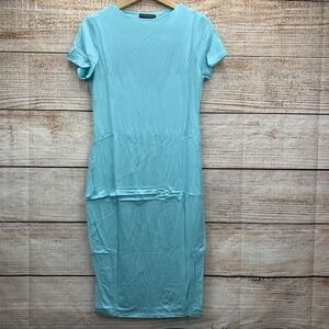 US Allfy Fashion Women's Azure Blue Slim Fit Midi‎ T Shirt Dress Size Large New